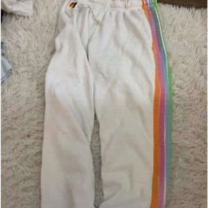 Aviator Nation White Pants with Rainbow Stripes